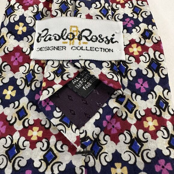 Paolo Rossi Designer Collection Neck Tie Pure Silk White w/Purple/Red Preppy - Picture 2 of 10